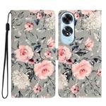 For OPPO A60 3D Pattern Leather Phone Case(Gray Base Flower)