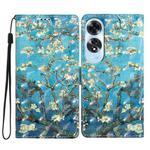 For OPPO A60 3D Pattern Leather Phone Case(Blue Base Apricot Flower)