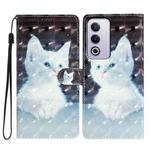 For OPPO A3 Pro 3D Pattern Leather Phone Case(White Cat)