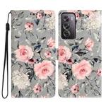 For OPPO Reno12 Pro Global 3D Pattern Leather Phone Case(Gray Base Flower)