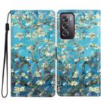 For OPPO Reno12 Pro Global 3D Pattern Leather Phone Case(Blue Base Apricot Flower)