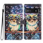 For Google Pixel 8A 3D Pattern Leather Phone Case(Big-eyed owl)