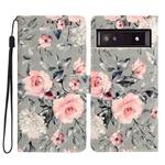 For Google Pixel 8A 3D Pattern Leather Phone Case(Gray Base Flower)