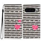 For Google Pixel 9 / 9 Pro 3D Pattern Leather Phone Case(Striped Heart)