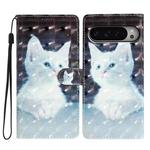 For Google Pixel 9 / 9 Pro 3D Pattern Leather Phone Case(White Cat)