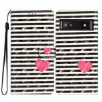 For Google Pixel 9A 3D Pattern Leather Phone Case(Striped Heart)