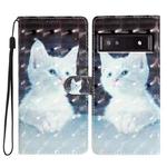 For Google Pixel 9A 3D Pattern Leather Phone Case(White Cat)