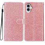 For iPhone 16 Glitter Powder Flip Leather Phone Case(Rose Gold)