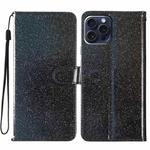 For iPhone 16 Pro Glitter Powder Flip Leather Phone Case(Black)