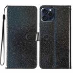 For iPhone 16 Pro Max Glitter Powder Flip Leather Phone Case(Black)