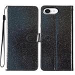 For iPhone 16e Glitter Powder Flip Leather Phone Case(Black)