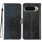 For Google Pixel 9 Pro XL Glitter Powder Flip Leather Phone Case(Black)