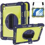 For iPad Air 11 2024 / Air 2022 10.9 360 Degree Rotation PC Contrast Silicone Tablet Case(Navy Blue + Yellow Green)