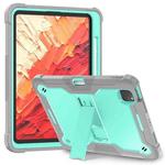 For iPad Pro 11 2024 Shockproof Silicone Hybrid PC Tablet Case with Holder(Mint Green + Grey)