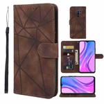 For Xiaomi Redmi 9 Skin Feel Geometric Lines Leather Phone Case(Brown)
