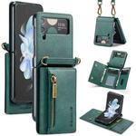 For Samsung Galaxy Z Flip4 5G DG.MING M5 Series Zip RFID Multi Card Detachable Leather Phone Case with Long Lanyard(Green)