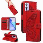 For OnePlus 9 Swallowtail Butterfly Embossed Leather Phone Case(Red)