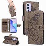 For OnePlus 9 Swallowtail Butterfly Embossed Leather Phone Case(Grey)