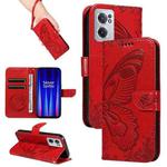 For OnePlus Nord CE 2 5G Swallowtail Butterfly Embossed Leather Phone Case(Red)