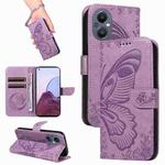 For OnePlus Nord N20 5G / OPPO A96 5G Swallowtail Butterfly Embossed Leather Phone Case(Purple)