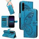 For Sony Xperia 1 IV Swallowtail Butterfly Embossed Leather Phone Case(Blue)