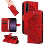 For Sony Xperia 1 V Swallowtail Butterfly Embossed Leather Phone Case(Red)