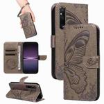 For Sony Xperia 1 V Swallowtail Butterfly Embossed Leather Phone Case(Grey)