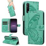For Sony Xperia 1 V Swallowtail Butterfly Embossed Leather Phone Case(Green)