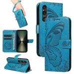 For Sony Xperia 1 VI 2024 Swallowtail Butterfly Embossed Leather Phone Case(Blue)