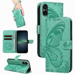 For Sony Xperia 5 V Swallowtail Butterfly Embossed Leather Phone Case(Green)