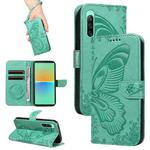 For Sony Xperia 10 V Swallowtail Butterfly Embossed Leather Phone Case(Green)