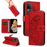 For vivo S18 5G Swallowtail Butterfly Embossed Leather Phone Case(Red)