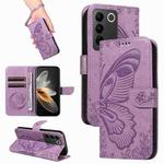 For vivo V27 5G / V27 Pro 5G Swallowtail Butterfly Embossed Leather Phone Case(Purple)