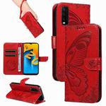 For vivo Y20 / Y20s / Y20A / Y20i / Y20G Swallowtail Butterfly Embossed Leather Phone Case(Red)