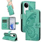 For vivo V40 5G Swallowtail Butterfly Embossed Leather Phone Case(Green)