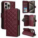 For iPhone 15 Pro Max Crossbody Rhombic Zipper Tower Buckle Leather Phone Case with Lanyard(Wine Red)