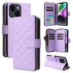 For iPhone 14 / 13 Crossbody Rhombic Zipper Tower Buckle Leather Phone Case with Lanyard(Purple)