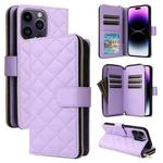 For iPhone 14 Pro Max Crossbody Rhombic Zipper Tower Buckle Leather Phone Case with Lanyard(Purple)