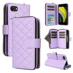 For iPhone SE 2022 / SE 2020 / 8 Crossbody Rhombic Zipper Tower Buckle Leather Phone Case with Lanyard(Purple)