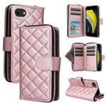 For iPhone SE 2022 / SE 2020 / 8 Crossbody Rhombic Zipper Tower Buckle Leather Phone Case with Lanyard(Rose Gold)