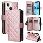 For iPhone 13 mini Crossbody Rhombic Zipper Tower Buckle Leather Phone Case with Lanyard(Rose Gold)