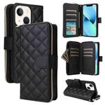 For iPhone 13 mini Crossbody Rhombic Zipper Tower Buckle Leather Phone Case with Lanyard(Black)