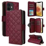 For iPhone 12 mini Crossbody Rhombic Zipper Tower Buckle Leather Phone Case with Lanyard(Wine Red)