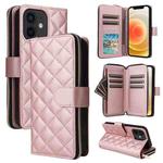 For iPhone 12 mini Crossbody Rhombic Zipper Tower Buckle Leather Phone Case with Lanyard(Rose Gold)