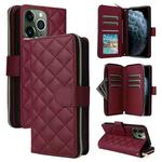 For iPhone 11 Pro Max Crossbody Rhombic Zipper Tower Buckle Leather Phone Case with Lanyard(Wine Red)