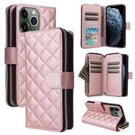 For iPhone 11 Pro Max Crossbody Rhombic Zipper Tower Buckle Leather Phone Case with Lanyard(Rose Gold)