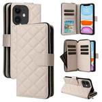 For iPhone 11 Crossbody Rhombic Zipper Tower Buckle Leather Phone Case with Lanyard(Beige)