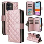 For iPhone 11 Crossbody Rhombic Zipper Tower Buckle Leather Phone Case with Lanyard(Rose Gold)