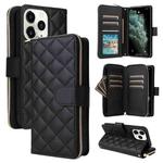 For iPhone 11 Pro Crossbody Rhombic Zipper Tower Buckle Leather Phone Case with Lanyard(Black)