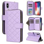 For iPhone XS / X Crossbody Rhombic Zipper Tower Buckle Leather Phone Case with Lanyard(Purple)
